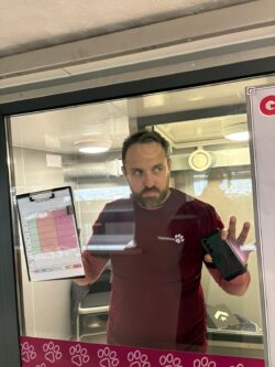 Mark locked up in his dog kennel at Hope Rescue HQ